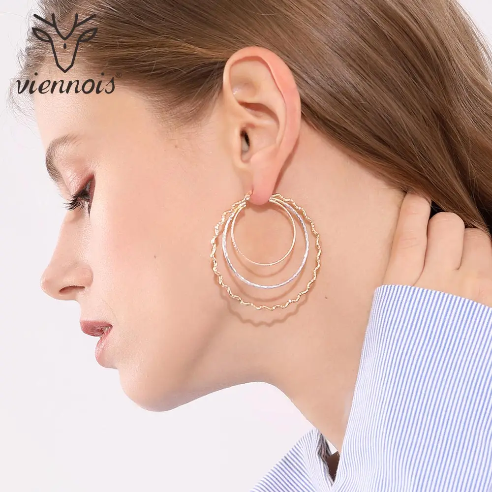 

Viennois Large Twisted Circle Rose Gold Mix Color Hoop Earrings For women Fashion Round Earrings Jewelry