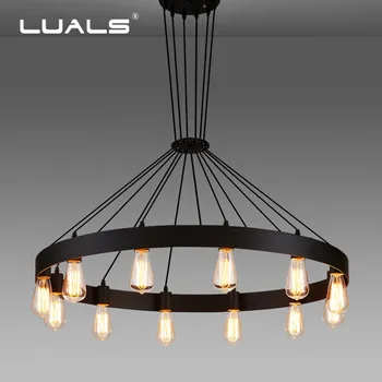 

American Retro Pendant Lamp Loft Style Industrial Pendant Lights Round Iron Edison Bulb Light Fixture Restaurant Indoor Lighting