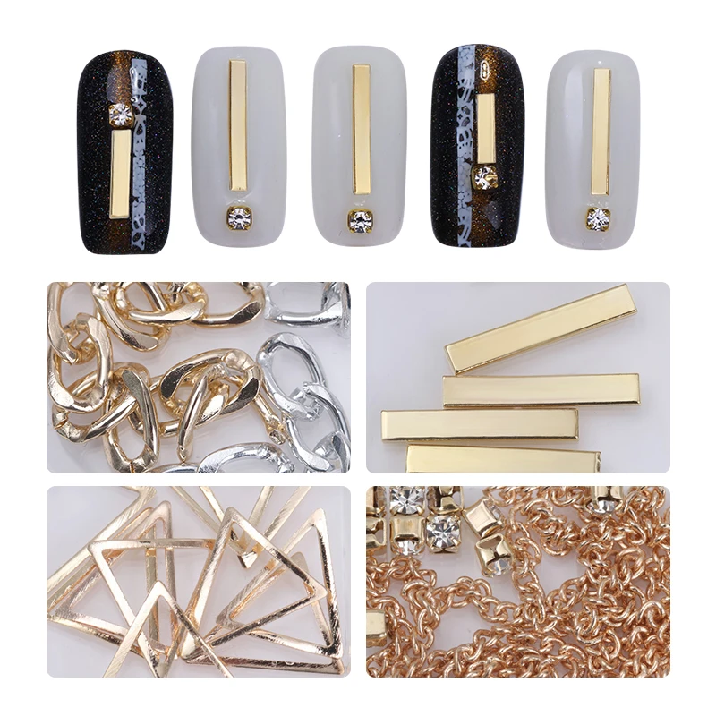 1 коробка золотые, серебряные, полые металлические заклепки для ногтей Стразы Крест геометрический узор сплав шпильки DIY маникюр Дизайн ногтей 3D украшение