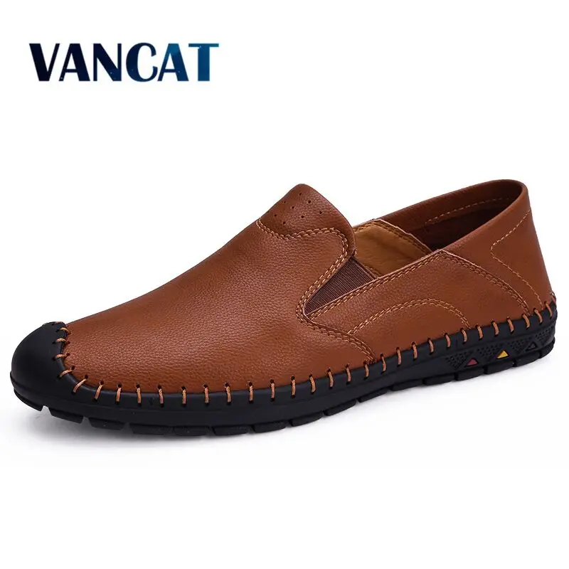 

Vancat Big Size Men Genuine Leather Shoes Fashion Slip-On Flat shoes For Men Italian Leather Men Loafers Luxury Brand Men Shoes