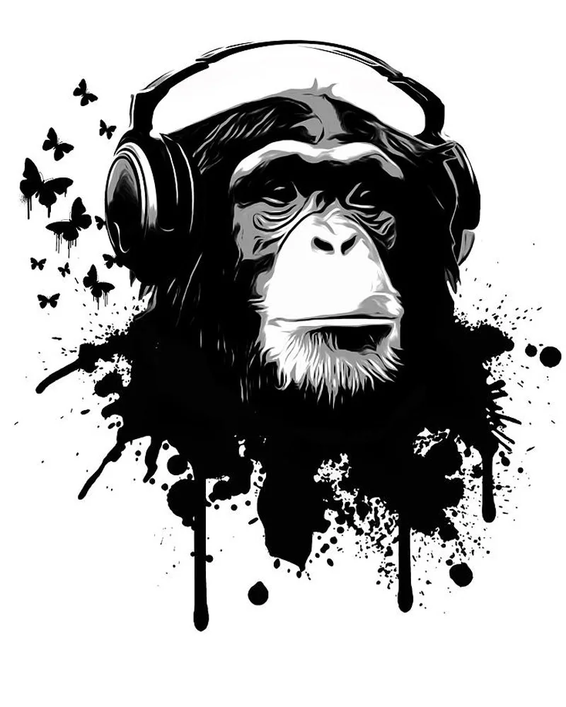 

Free Shipping High Quality Listening Music's Monkey Oil Painting For Wall Decorative Pure Hand-painted Canvas Oil Painting