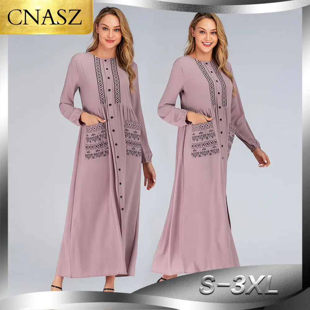 Женское мусульманское платье Топ для женщин Вышивка мусульманское Макси платье повседневное кафтан длинное платье Арабские Вечерние платья