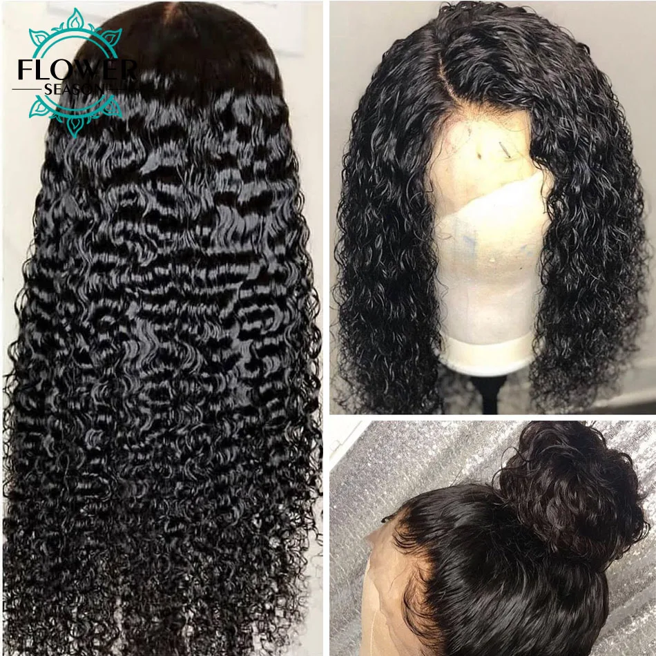 

Curly 13x6 Lace Front Human Hair Wigs Preplucked Whole Bleached Knots Lace Frontal Brazilian Remy Hair Wig 130% FlowerSeason