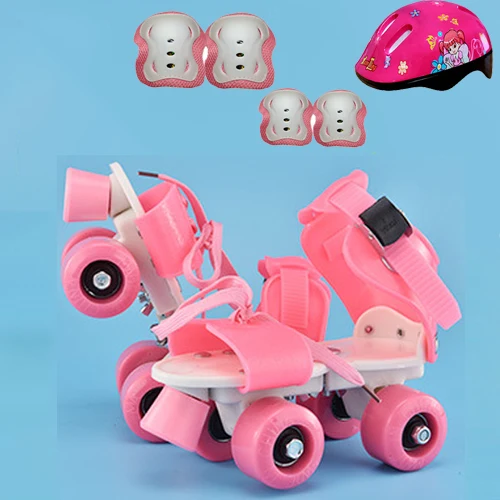 1 пара детские роликовые коньки на парных колесах, обувь для детей, набор оборудования для катания на коньках, 4 колеса роликов, крытый, Quad, параллельные, регулируемые Patines - Цвет: pink