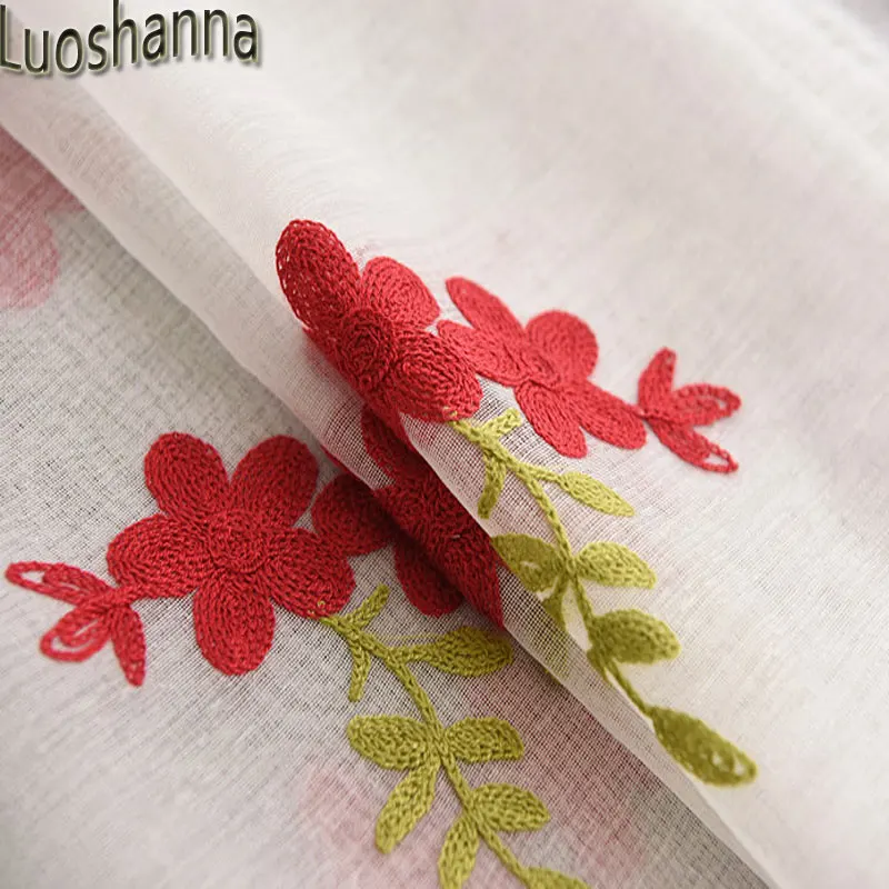 Luoshanna красные шторы с цветочным рисунком белая вуаль вышивкой современные окна