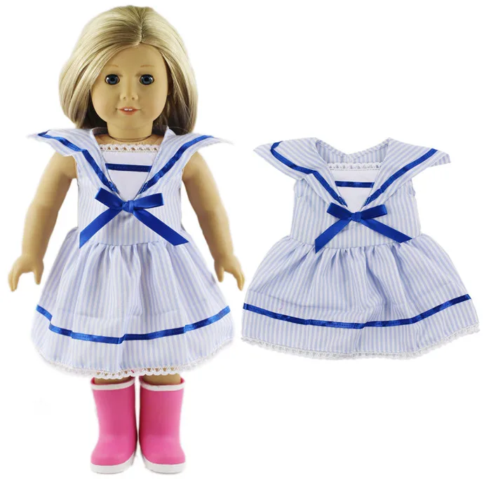 

2016 New Style High Quality Blue Stripy School Uniform Outfit for 18 Inch American Doll