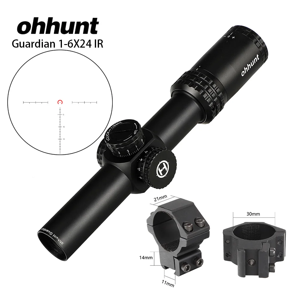 with Dovetail Rings Ohhunt Guardian 1-6X24 IR охотничьи оптические прицелы компактное стекло гравированное сетка llluminate башенки замок сброс тактический оптический прицел - Цвет: with Dovetail Rings