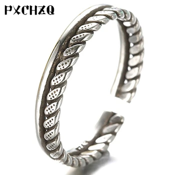 

European and American fashion open wide - face ring Thai silver ring men and women retro unilateral hemp rope ring