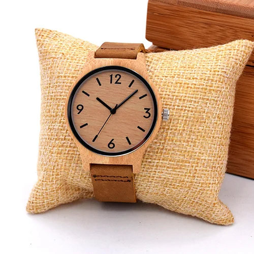 Высококачественные элегантные деревянные часы для женщин 16 мм кожаный ремешок для часов модные классические ручной работы Relogio Feminino часы для рождественского подарка - Цвет: bamboo watch