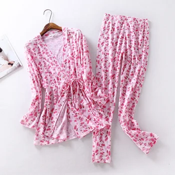 

Woman's pajamas set cotton Long sleeve sleep Lace Flower pyjamas