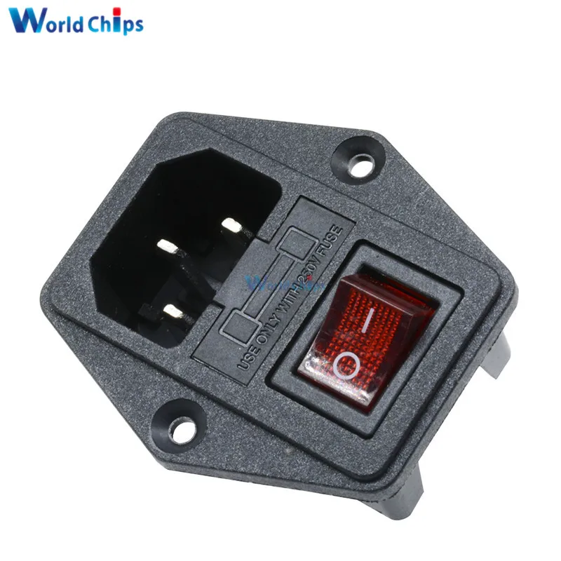 

New AC 250V 10A Black Red 3 Terminal Power Socket with Fuse Holder
