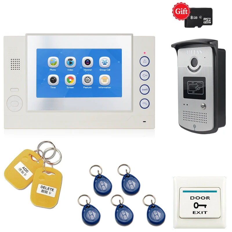 Achat JEX Nouveau 7 pouce LCD interphone Vidéo porte téléphone système kit vidéo Moniteur d enregistrement RFID Contrôle D accès IR Caméra LIVRAISON GRATUITE