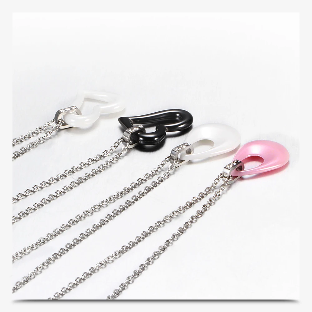 Простой стиль AAA кубический циркон слеза и сердце форма розовый черный белый 3 цвета керамические подвески для женщин ожерелье Классический милый подарок