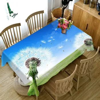 

blue dining Tablecloth Waterproof 3D Rectangula round table Cloth Custom size Dandelion Cushion cover
