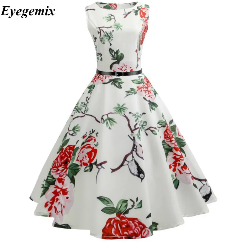 Eyegemix, женские летние платья, 50 s, 60 s, халат, Ретро стиль, на булавке, Свинг, рокабилли, цветочный принт, платье размера плюс, Vestidos