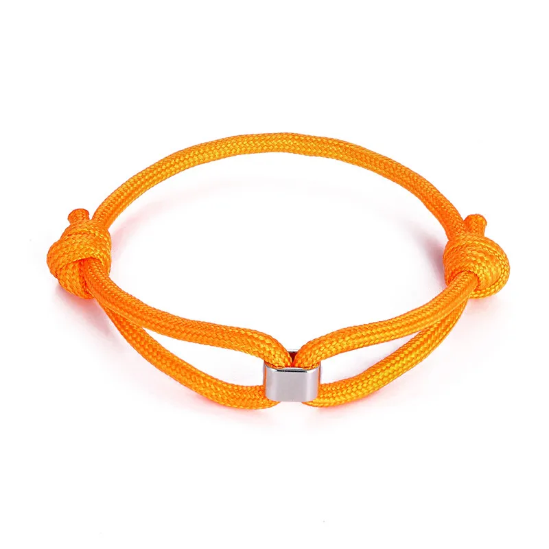 Горячая распродажа Новые простые регулируемые цветные веревочные браслеты для мужчин и женщин шарм Высокое качество Выживания Плетеный веревочный браслет мужской обруча Pulseras - Окраска металла: Silver Orange
