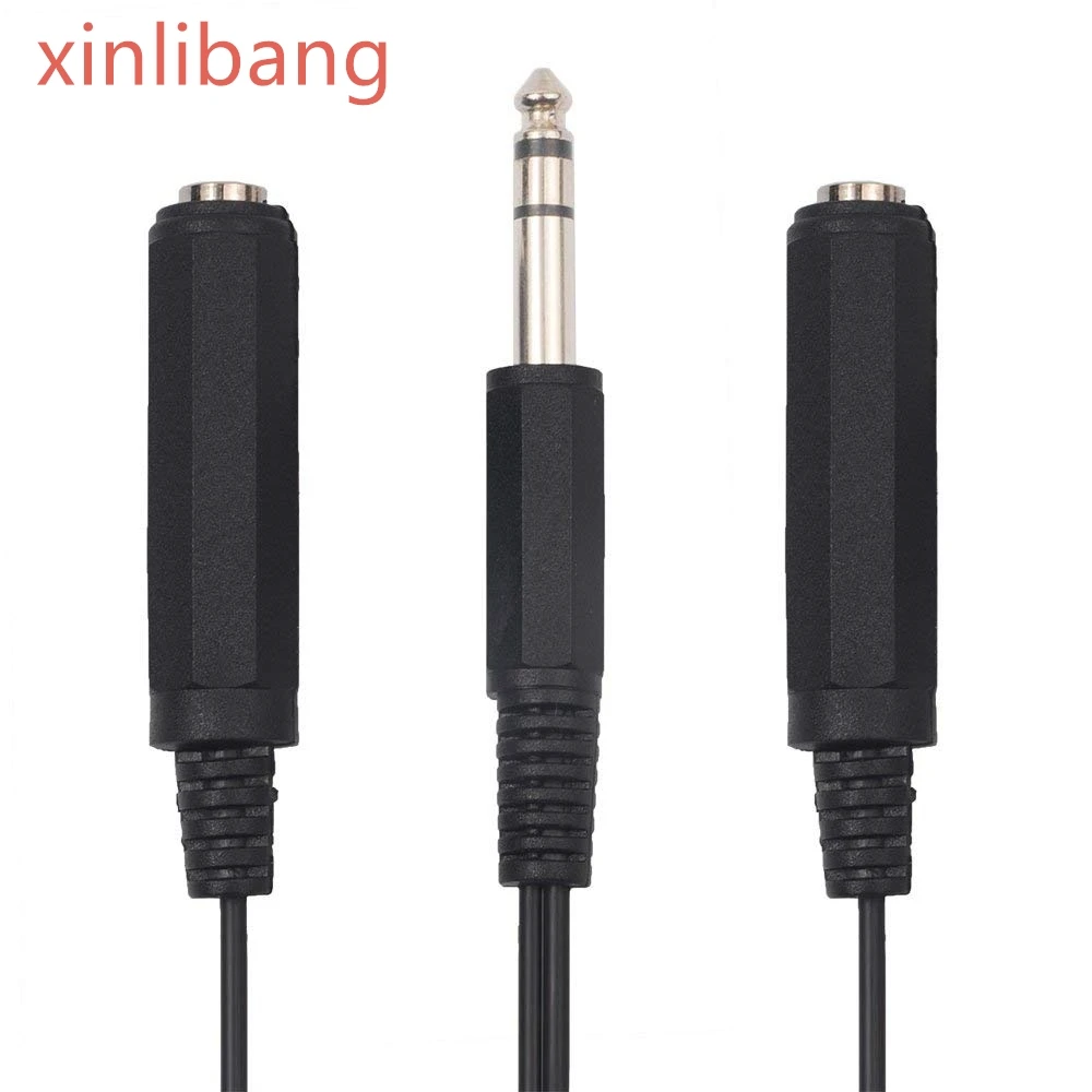 

6.35mm Stereo Male Plug to 2 Dual 6.35mm Female Jack Splitter Adapter Cable Cord Gold Plated - 0.6 Feet