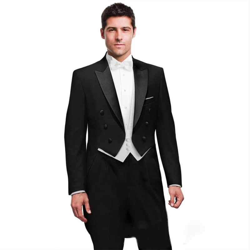 Long Navy blue Coats Tailcoat Morning Coat Wedding Suits for Men Male Blazer Slim Fit Suit with Striped Pants Party 3 Pieces Long Navy blue Coats Tailcoat Morning Coat Wedding Suits for Men Male Blazer Slim Fit Suit with Striped Pants Party 3 Pieces