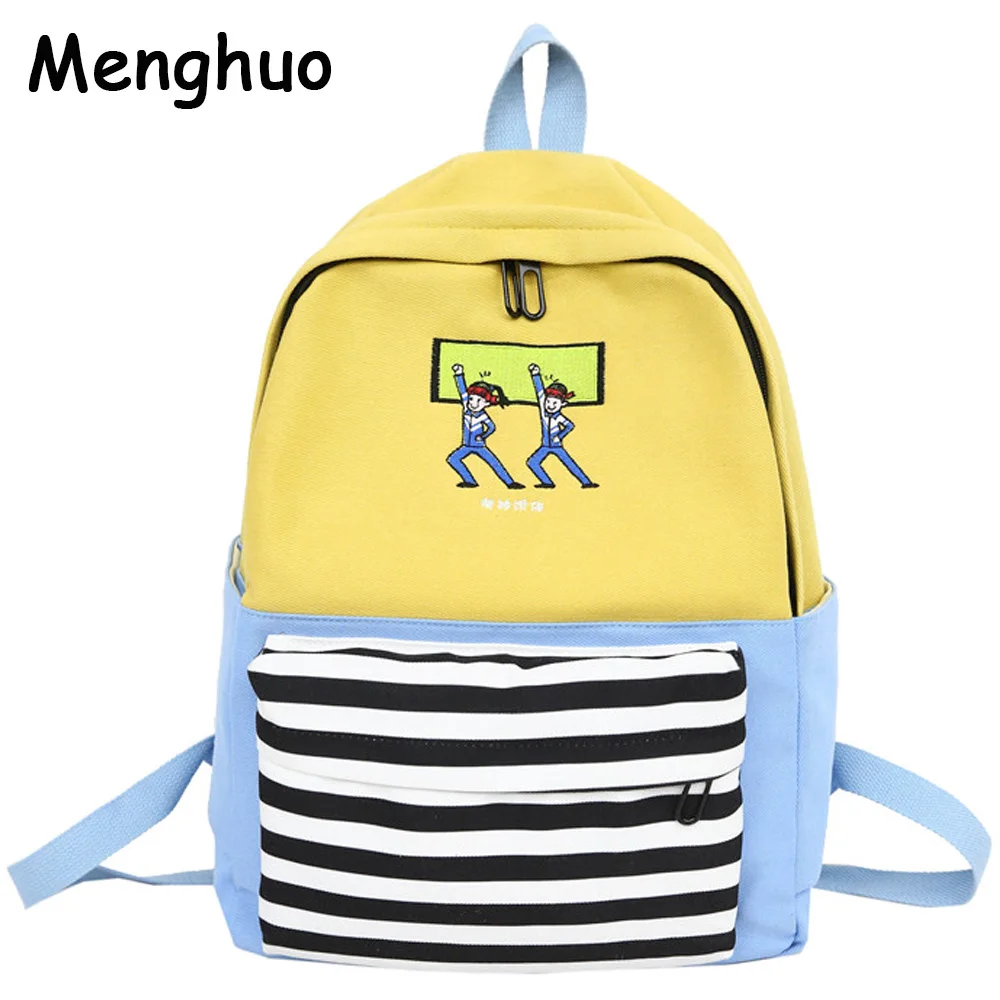 

Menghuo School Backpacks for Teenage Girls Emboridery Women Canvas Backpack Female Cute Japan and Korean Backpack Travel Bags