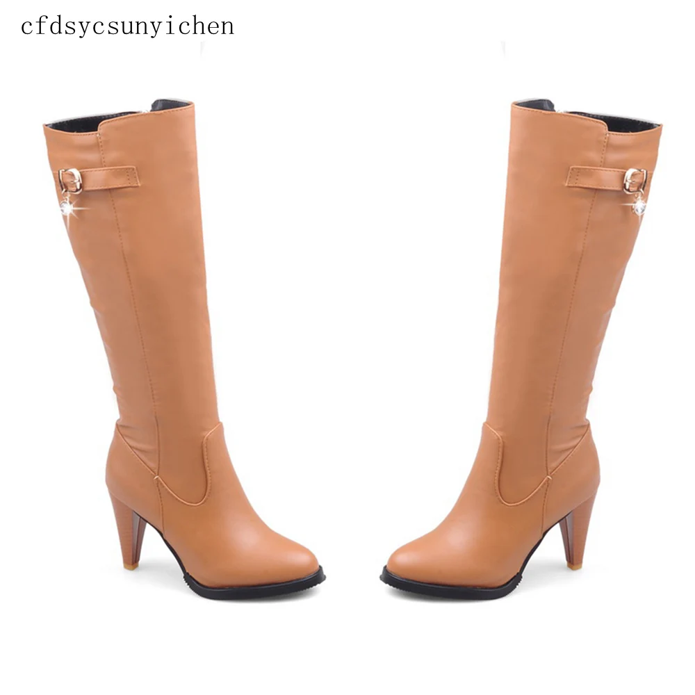 

Sexy Hot Sale Black Brown Yellow Women Knee High Boots Ladies Dress Shoes BK-CFD-C6-10 Plus Big Size 11