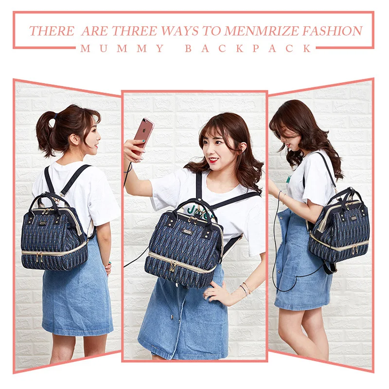 Baby Diaper Bag For Mother Feather Print Fashion Mummy Maternity Backpack With USB Nappy Changing Bags Nursing Tote Bag Mini Bag (3)