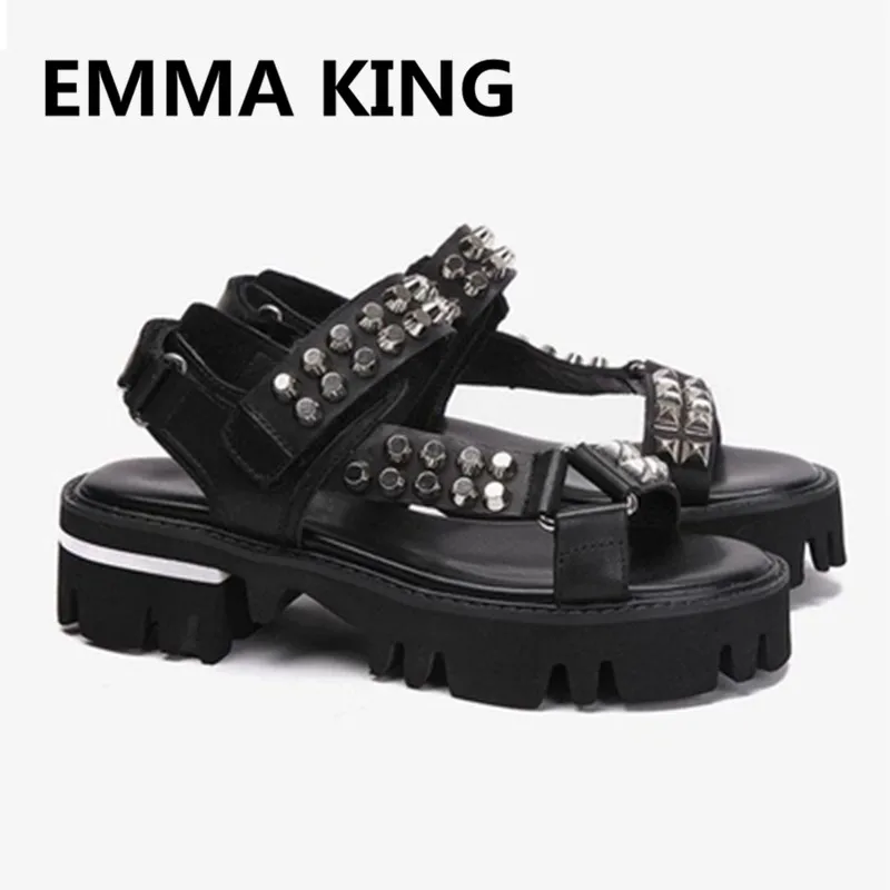 

Punk Style Sexy Rivets Studded Gladiator Sandals Women Summer Open Toe Casual Flat Shoes Woman Ankle Strap Roman Platform Sandal