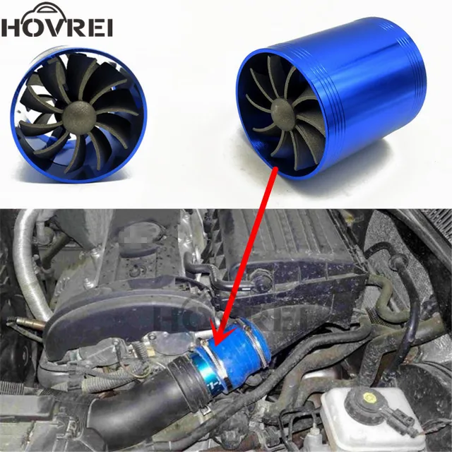 Car Double Dual Turbo Air Intake Turbine Gas Fuel Saver Fan Turbo