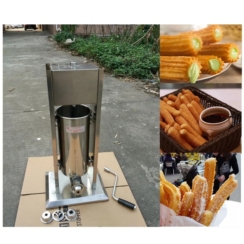 

7L Silver Stainless Steel Manual Spanish Donuts Churrera Churro Maker Frying Machine Filler With 4Pcs Nozzles