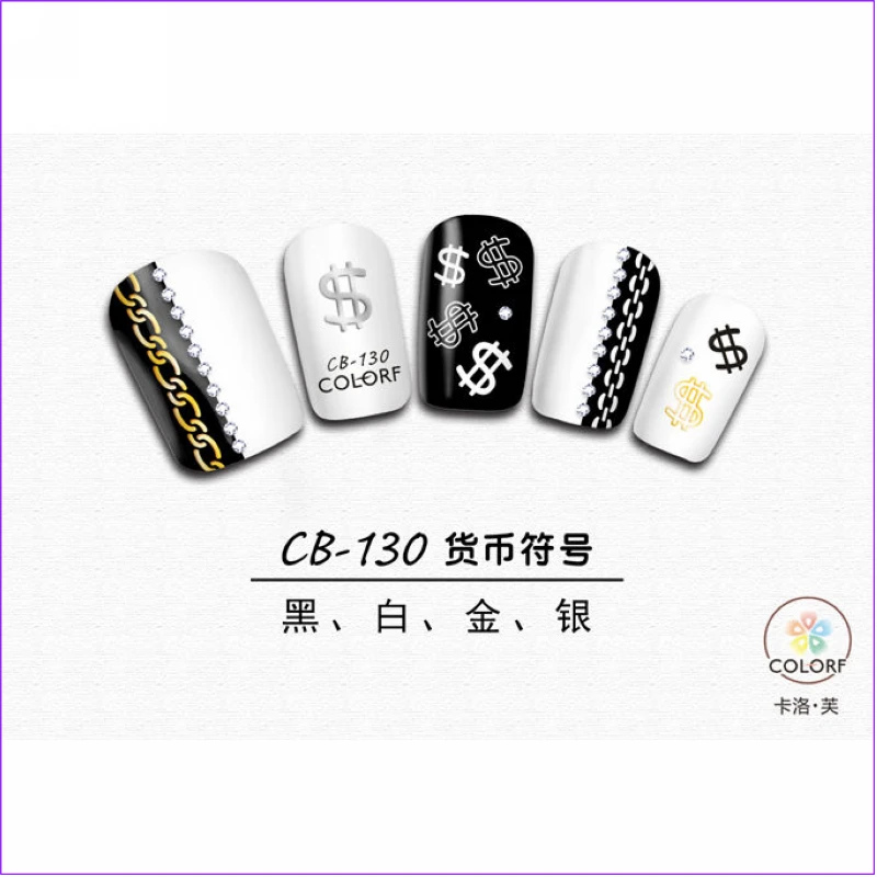 

SUPER THIN SELF ADHESIVE 3D NAIL ART SLIDER STICKER GOLD SILVER BLACK WHITE TRIANGLE LINE SKY PLANET DOLLAR SIGN CB128-130