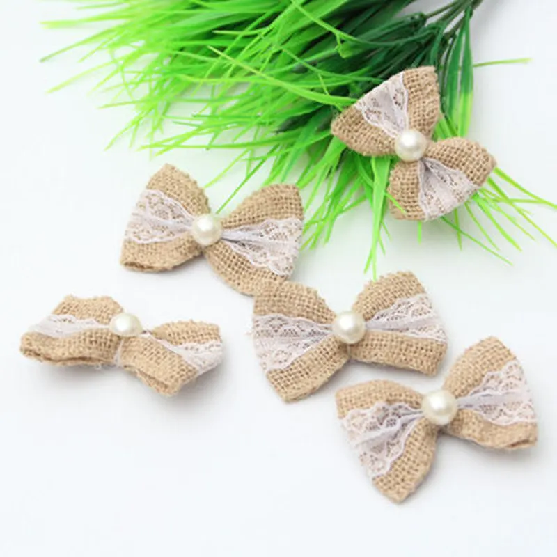 

10Pcs Vintage Natural Jute Burlap Hessian Bows Lace Ribbon Trim Wedding Decoration Jute Burlap Ribbon Bow Knot