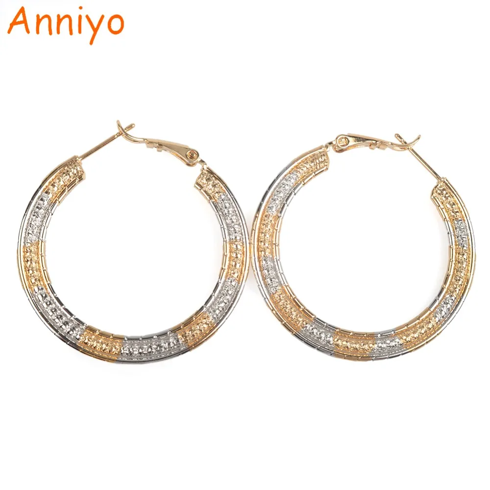 

Anniyo 3.8CM Two Color Earrings For African Women Mixed Silver/Light Rose Gold Jewelry Ethiopian Nigerian Round Earring #047704