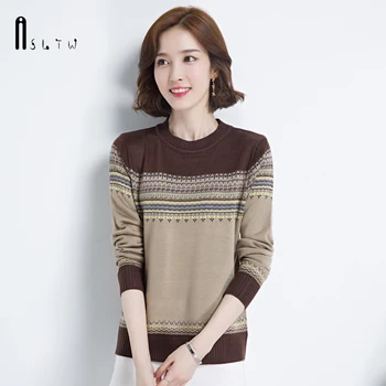 

ASLTW Sweater Women New Spring and Autumn Geometric Jumper Long Sleeve Slim Knitwear Pull Femme Pullover