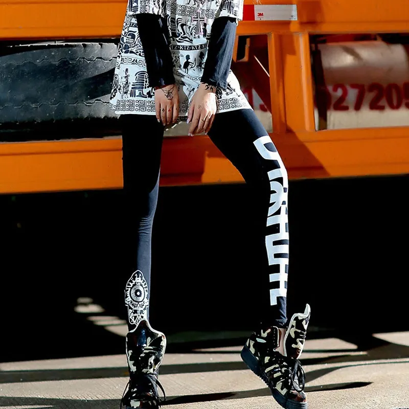 

TREND-Setter 2018 Summer Autumn Graffiti Cartoon Slim Leggings Women Fashion Hip Hop Elastic Waist Pants