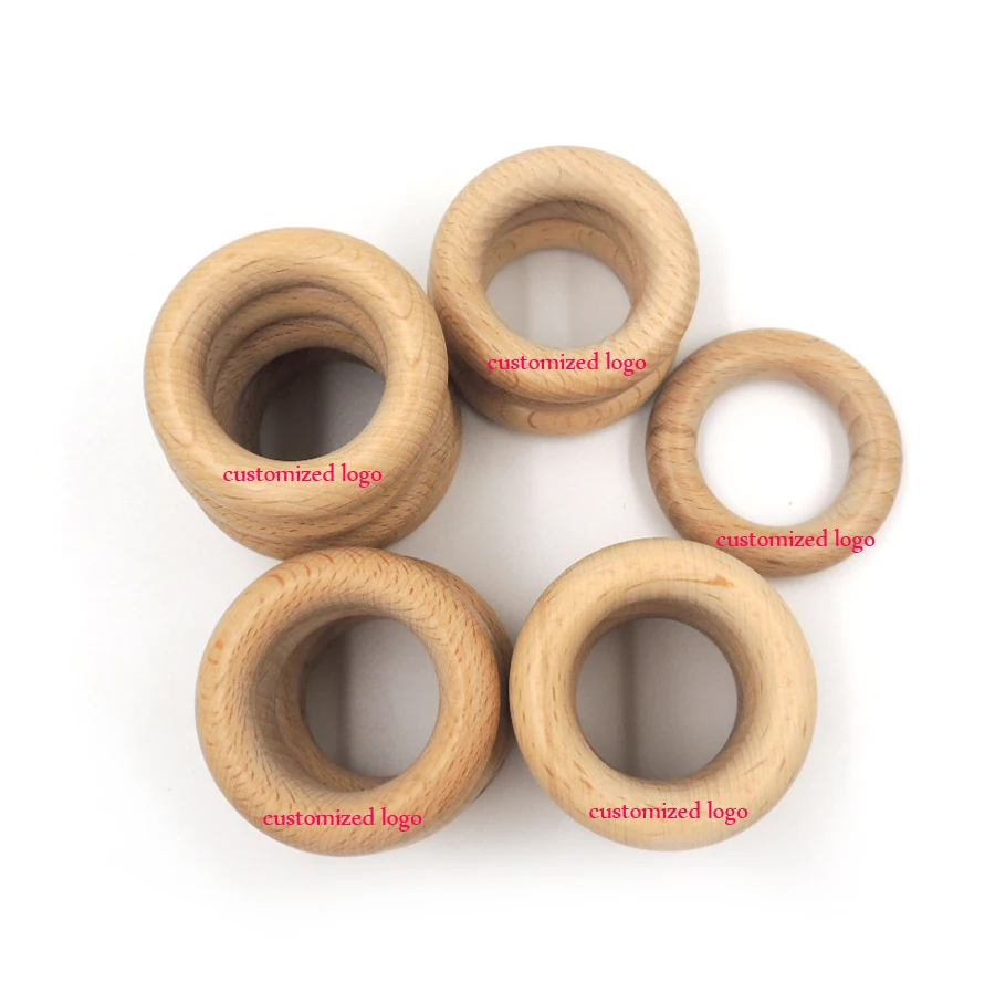 

50pcs 100pcs customized logo 50mm DIY Organic beech Ring round beech Wooden teether nursing toy super smooth WC051b