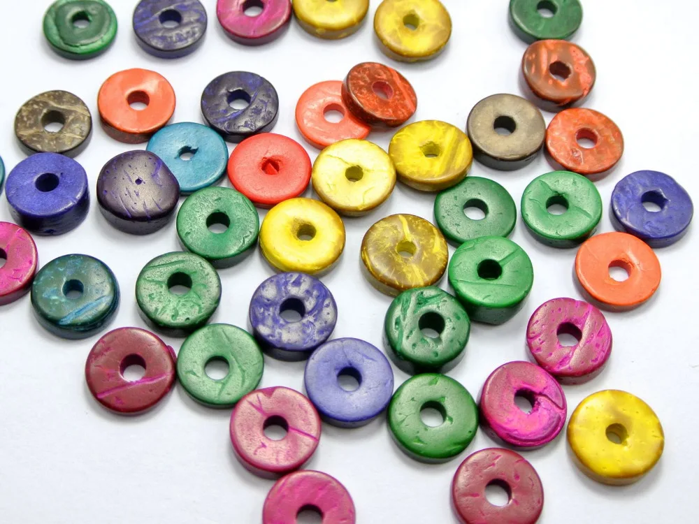

100 pcs Mixed Color Natural Coconut Heishi Beads 12mm