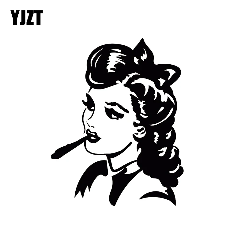 

YJZT 13.5*10.8CM Pin Up Style Sexy Girl Smoke Head Cigarette Vinyl Motorcycle Car Decal Sticker Black Silver C20-0086