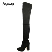 Aiyoway Over Knee Boots Block Heel Winter Autumn Sexy Women Round Toe High Heel Party Dress Thigh Long Boots Black Side Zip Aiyoway Over Knee Boots Block Heel Winter Autumn Sexy Women Round Toe High Heel Party Dress Thigh Long Boots Black Side Zip