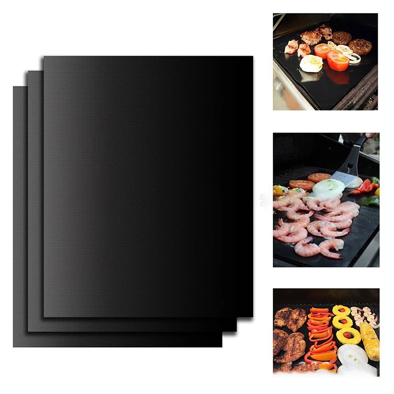 Durable Kubzy BBQ Grill Mat Set of 4 16 x 13 Non-Stick Cooking Grilling and Baking Oven Heat Resistant Perfect for Barbecue