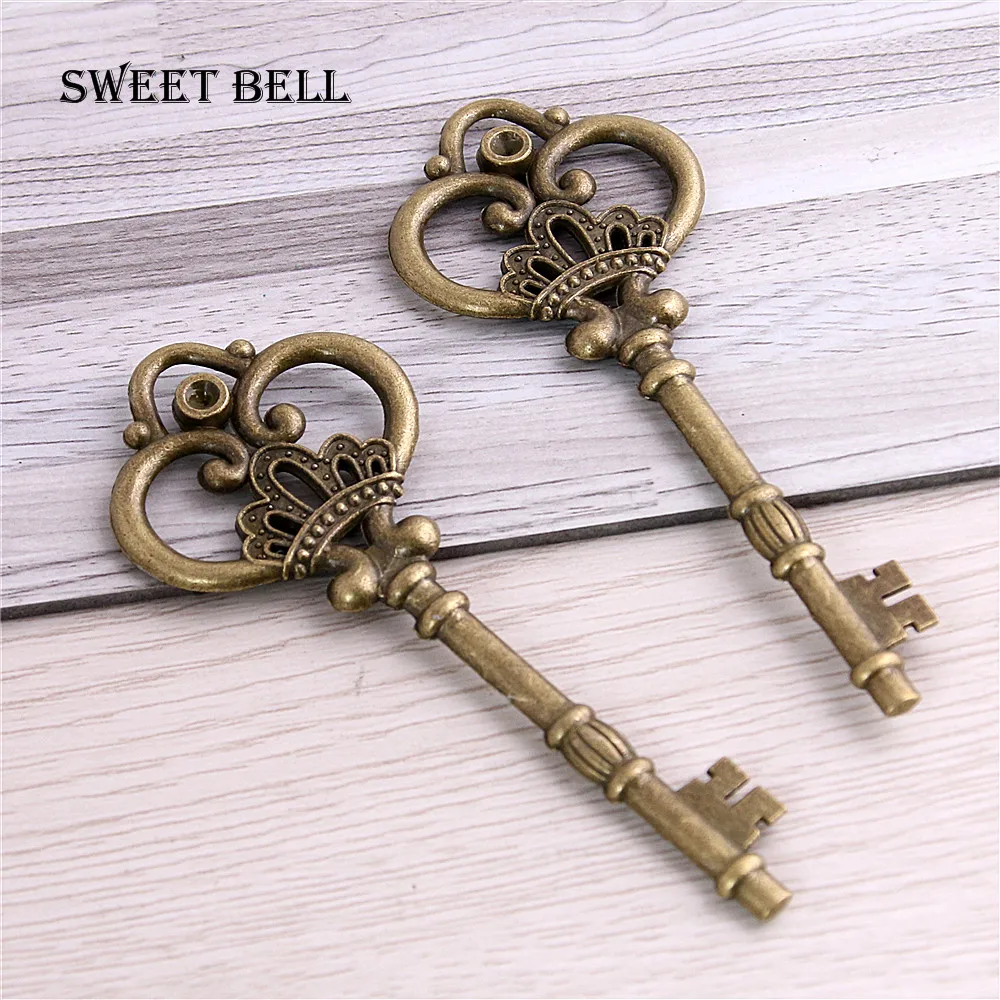 Sweet Bell 10 Pcs/lot 32*84mm Seven Color Metal Alloy Lovely Large Crown Key Charms Vintage Jewelry Keys Charms D0182-3