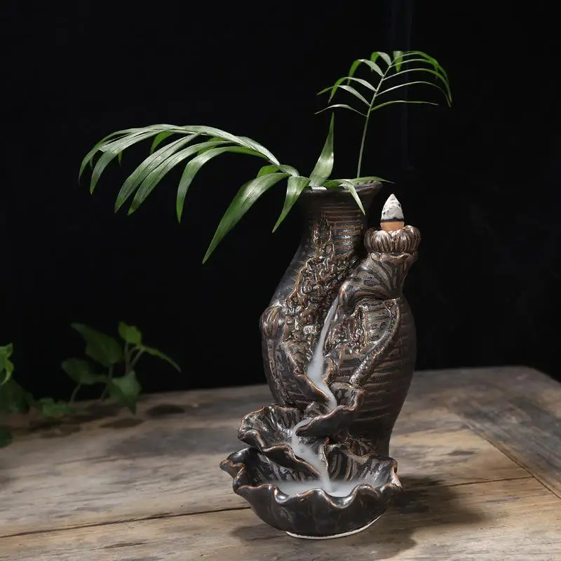 

Chinese Style Smoke Waterfall Backflow Incense Burner Incense Cone Sticks Holder Home Decor Porcelain +10pcs Free Cones