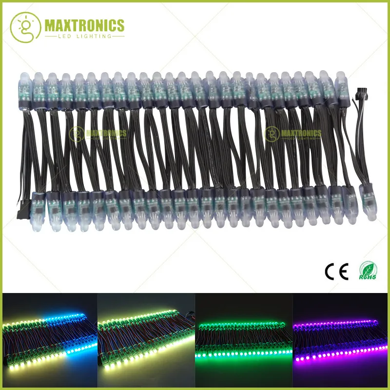 50 шт. DC5V/DC12V 12 мм WS2811 IC RGB светодиодный модуль шнура Черный провод водонепроницаемый IP68 цифровой полноцветный светодиодный светильник