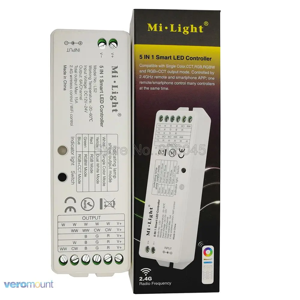 MiBoxer LS2 2 4G Беспроводной Управление DC12V-24V 15A 5 в 1 Smart LED Для одного Цвет CCT RGB RGBW +
