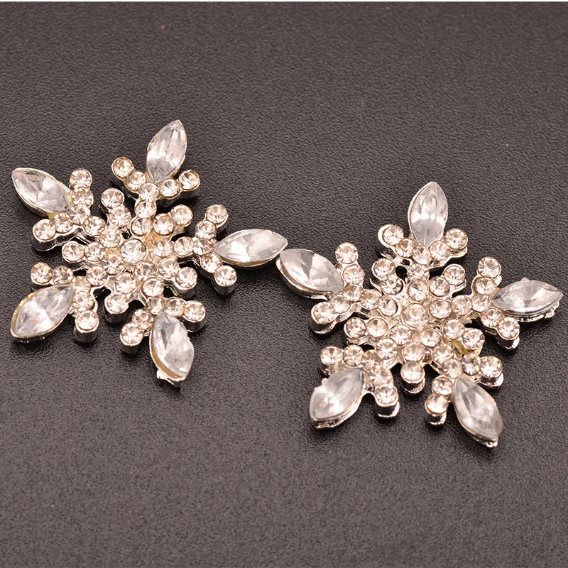 

Rhinestone Snowflake Embellishment Button Without Loop 24MM 20pcs/lot Flat Back Silver Color