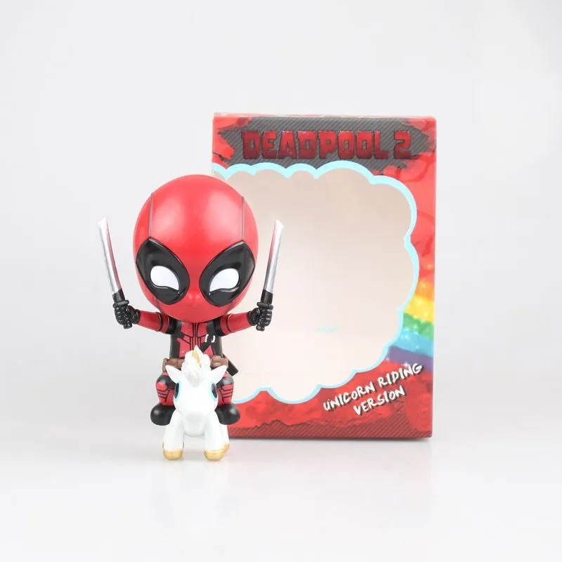 

4" Deadpool Q-Version Horseback Riding Dual Blade Wade Winston Wilson G-Style PVC Action Figure Collectible Model Toy BOX B43