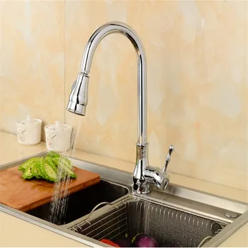 

Pull out Solid Brass kitchen Faucet ,Hot & Cold Water Kitchen Tap, Single Hole Water Tap Chrome Finish Basin Sink mixer Faucet