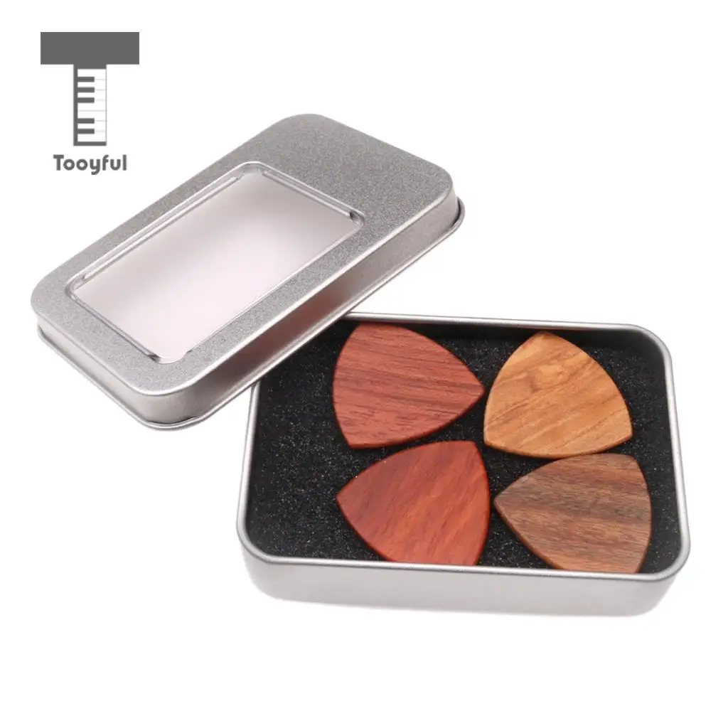 Tooyful Exquisite Solid Wood Guitars Bass Mandolin Banjo Picks with Iron Storage Box Set