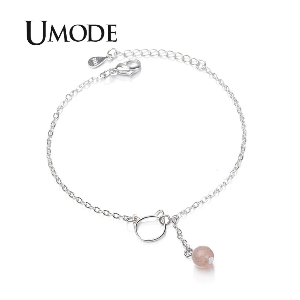 

UMODE Strawberry Crystal Natural Stone Women Charm Bracelet Bangles Jewelry Gifts for Femme Valentine's Day Present UB0145