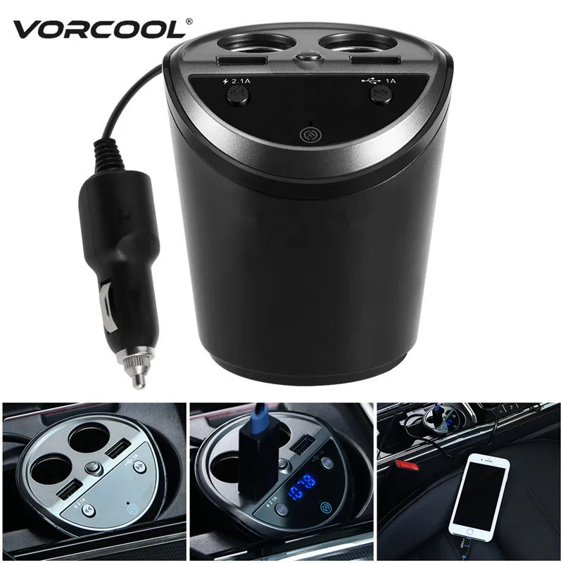 

VORCOOL Multifunction Auto Car Cigarette Lighter Dual USB Charger Adapter Bluetooth Hands Free FM Transmitter for Phone Charger