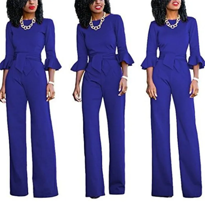 2018 Summer Long Sleeve Loose Women Jumpsuit with Sashes