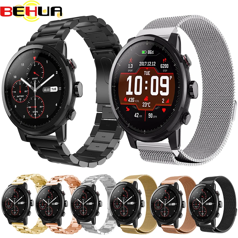 22 мм металлический ремешок из нержавеющей стали для Xiaomi Huami Amazfit часов Миланская